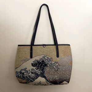 Signare Great Wave Art Tapestry Tote Bag Blue Shoulder Purse Katsushika Hokusai